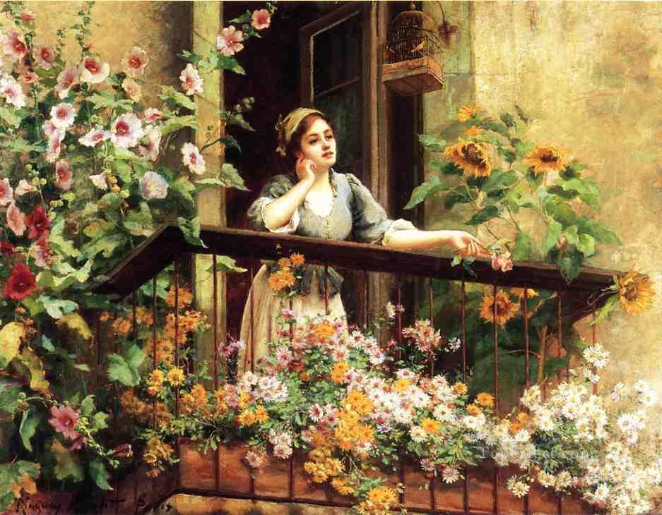 物思いにふける瞬間 同郷の女性 ダニエル・リッジウェイ ナイト 印象派 花油絵